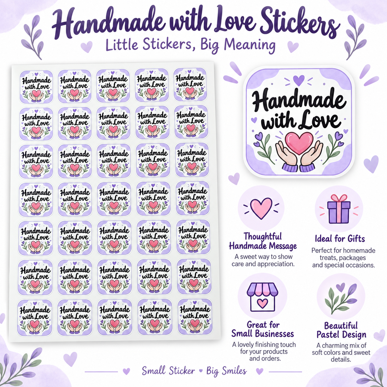 Handmade with Love stickers print detail