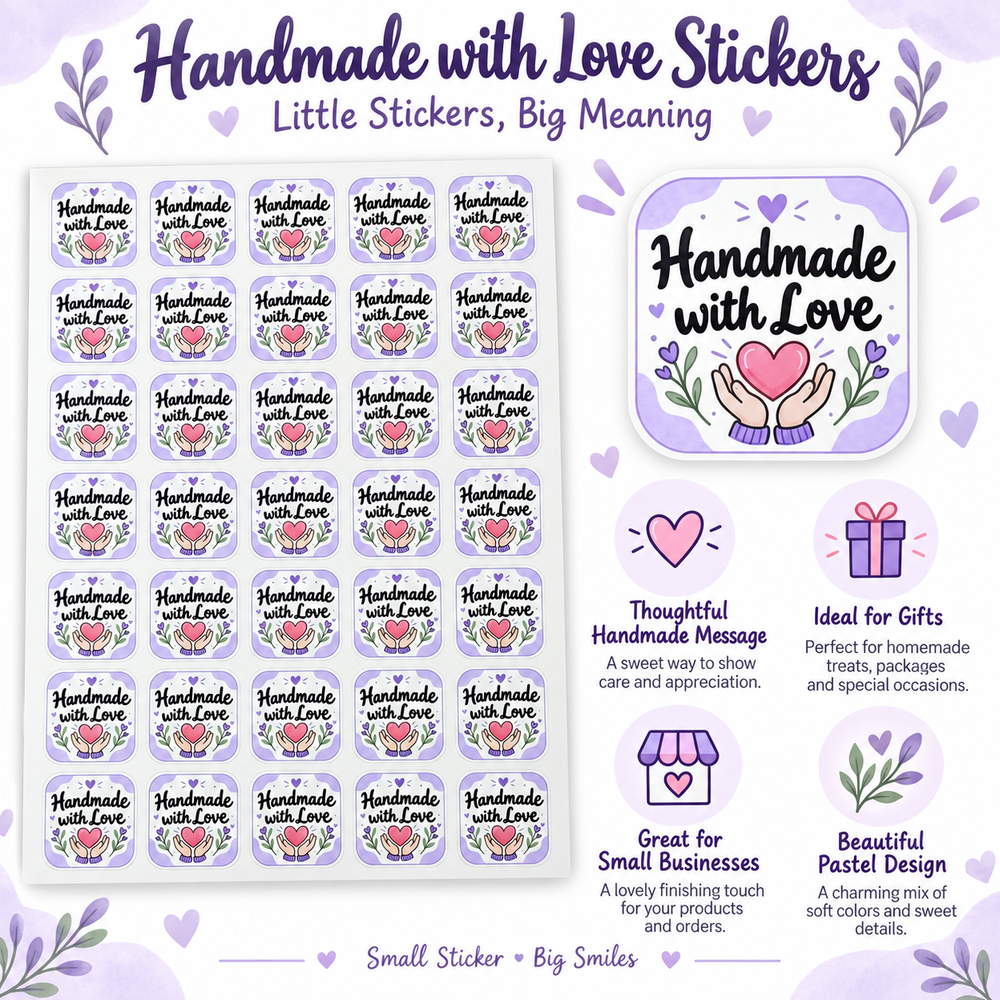 Handmade with Love stickers print detail
