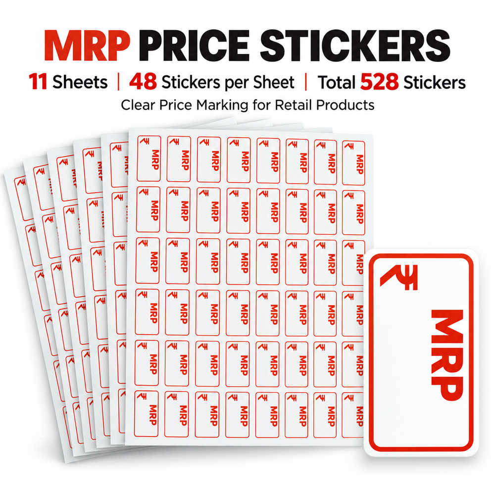MRP price stickers with rupee symbol, red and white — Packpe