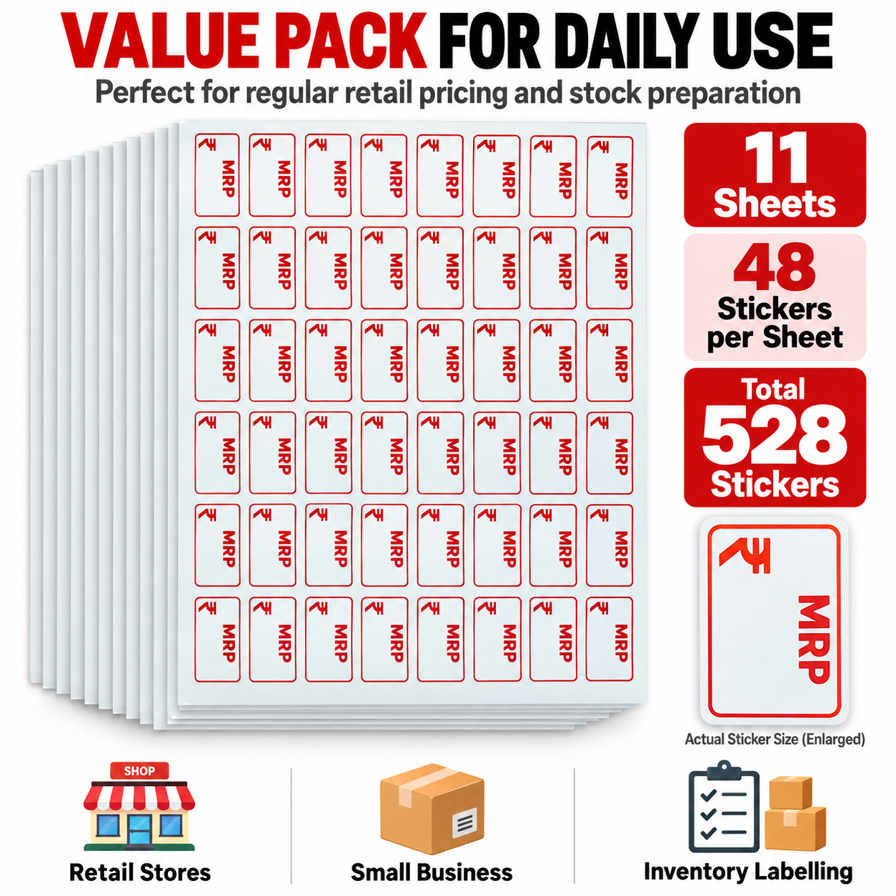 MRP price stickers self-adhesive backing