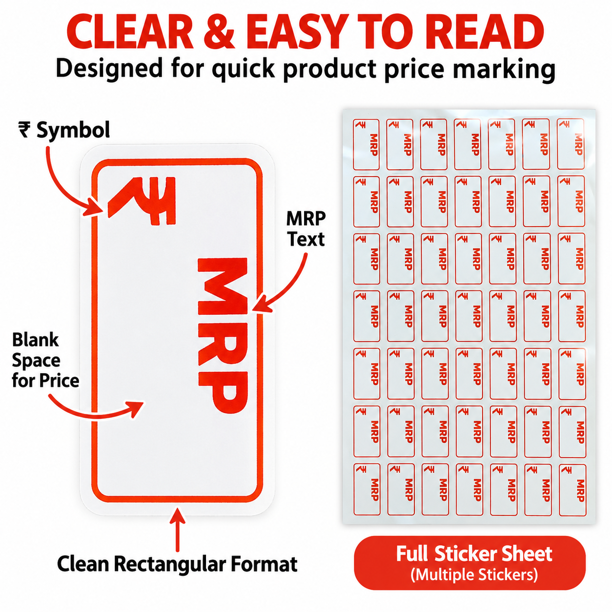 MRP price stickers print detail with blank price area