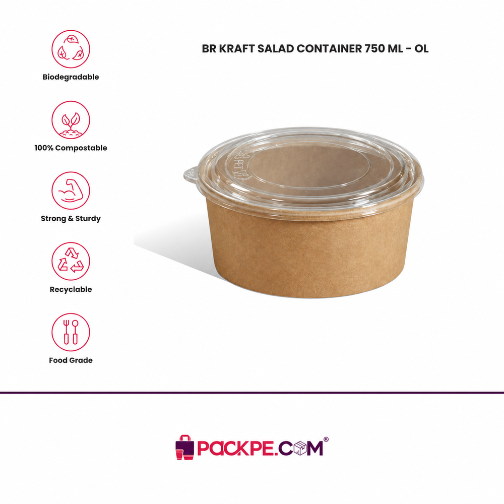 Brown Kraft Salad Container 750 ml with Lid - Packpe (2 of 3)