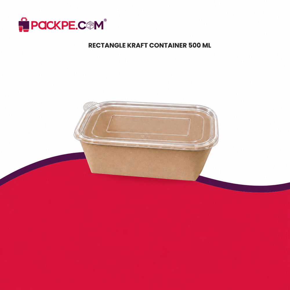 Kraft Rectangle Container 500 ml with Lid - Packpe (2 of 3)