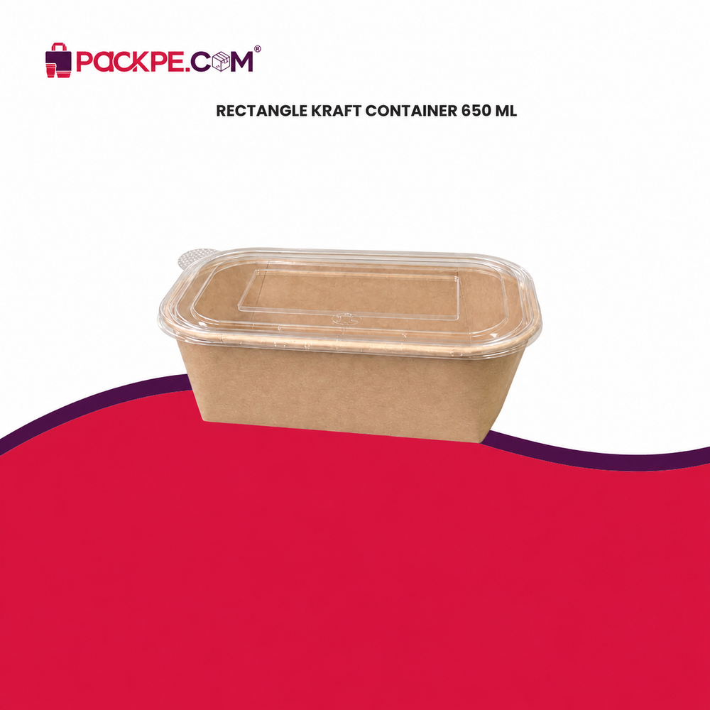 Kraft Rectangle Container 650 ml with Lid - Packpe (2 of 3)