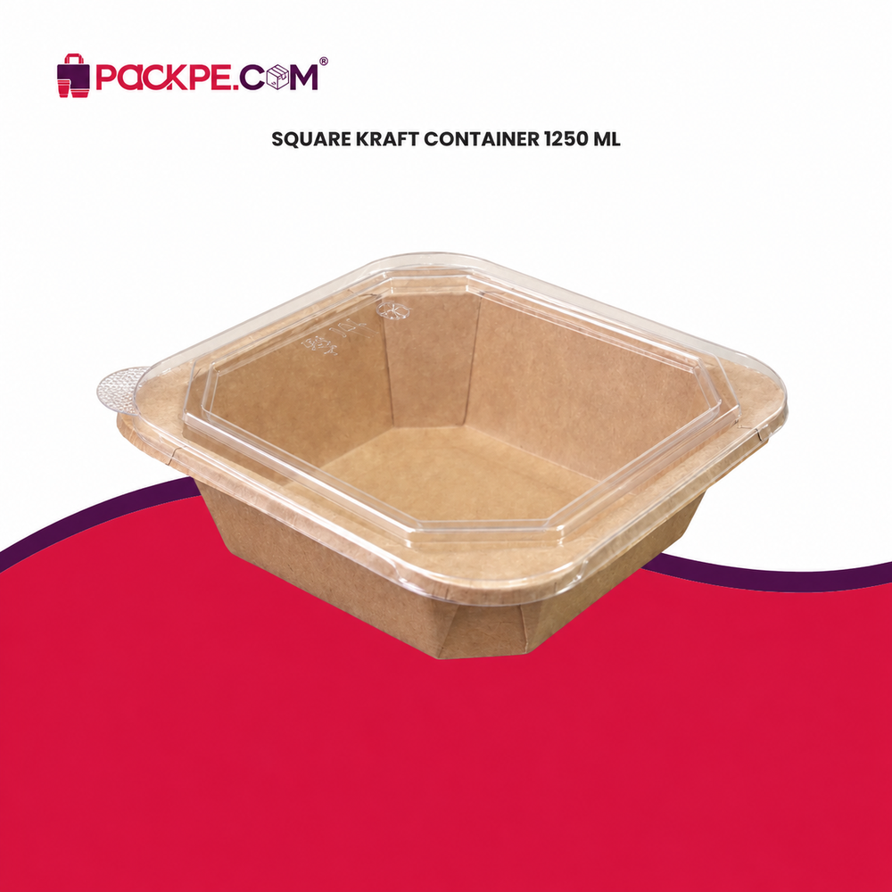 Kraft Square Container 1250 ml with Lid - Packpe (2 of 3)