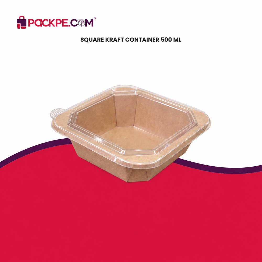 Kraft Square Container 500 ml with Lid - Packpe (2 of 3)