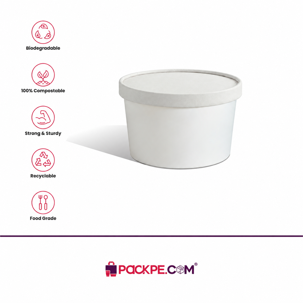 White Paper Container 250 ml with Lid - Packpe (3 of 3)