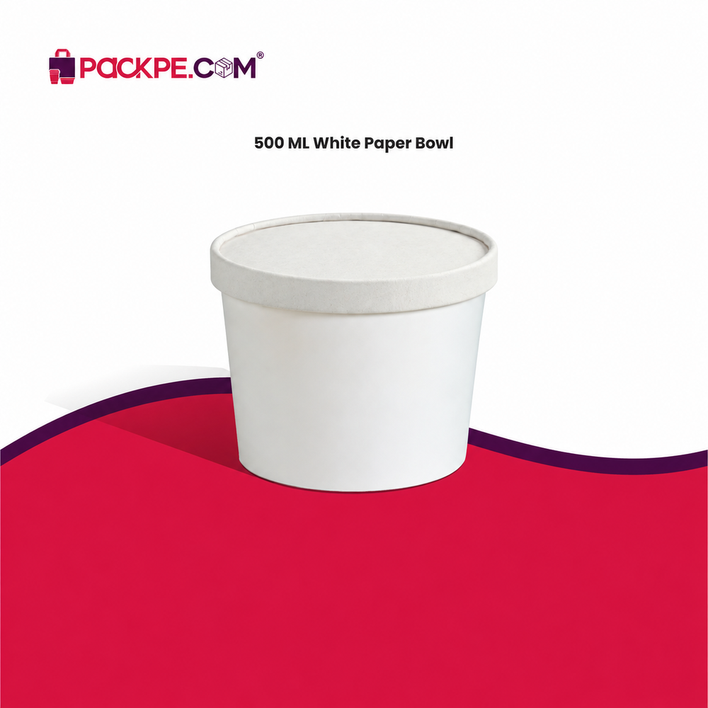 White Paper Container 500 ml with Lid - Packpe (2 of 3)