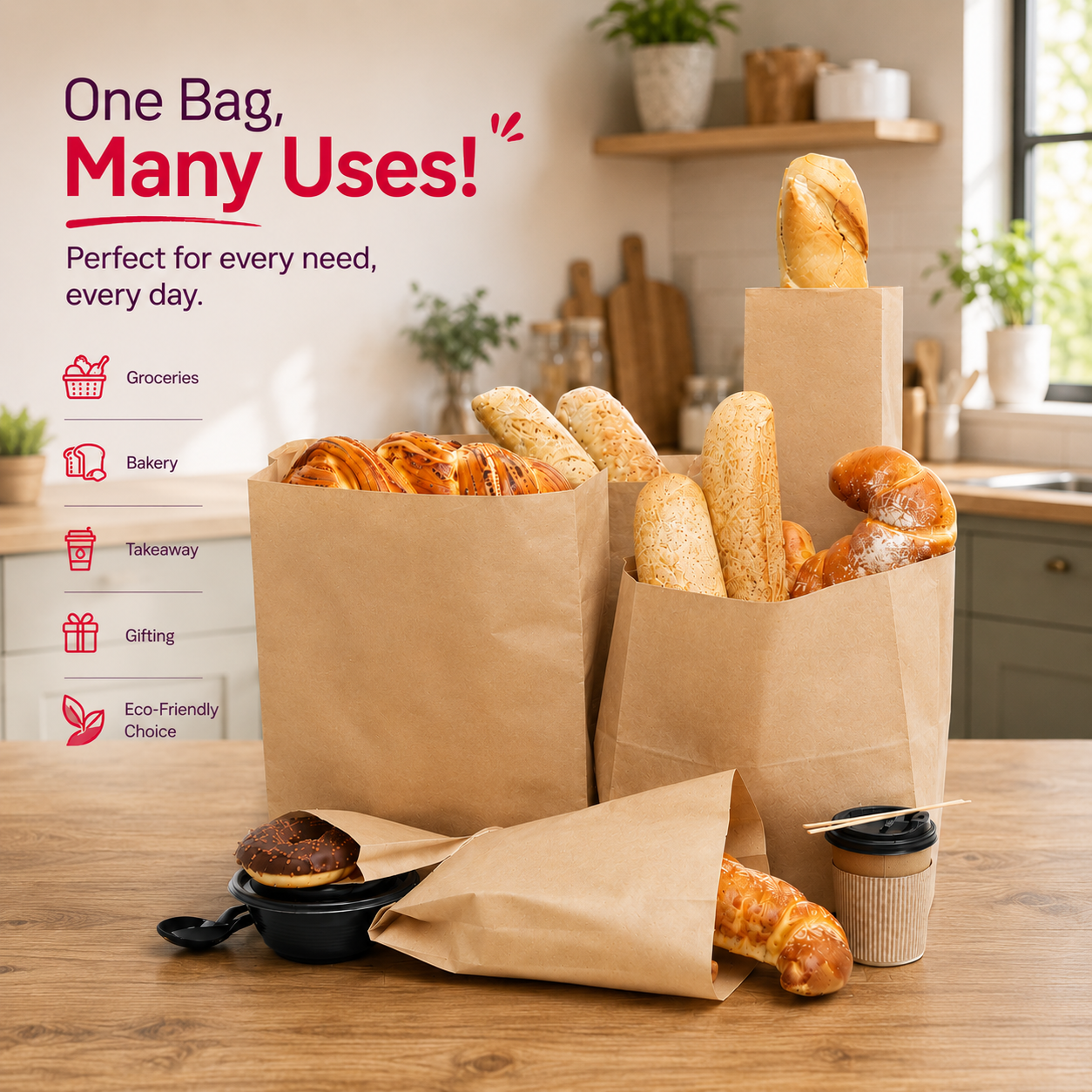 Brown Square Bottom Bag 4 Brown 13x8x24 cm | Pack of 2500 | Durable, Food-Grade | Ideal for Retail, Gifting & Food Packaging