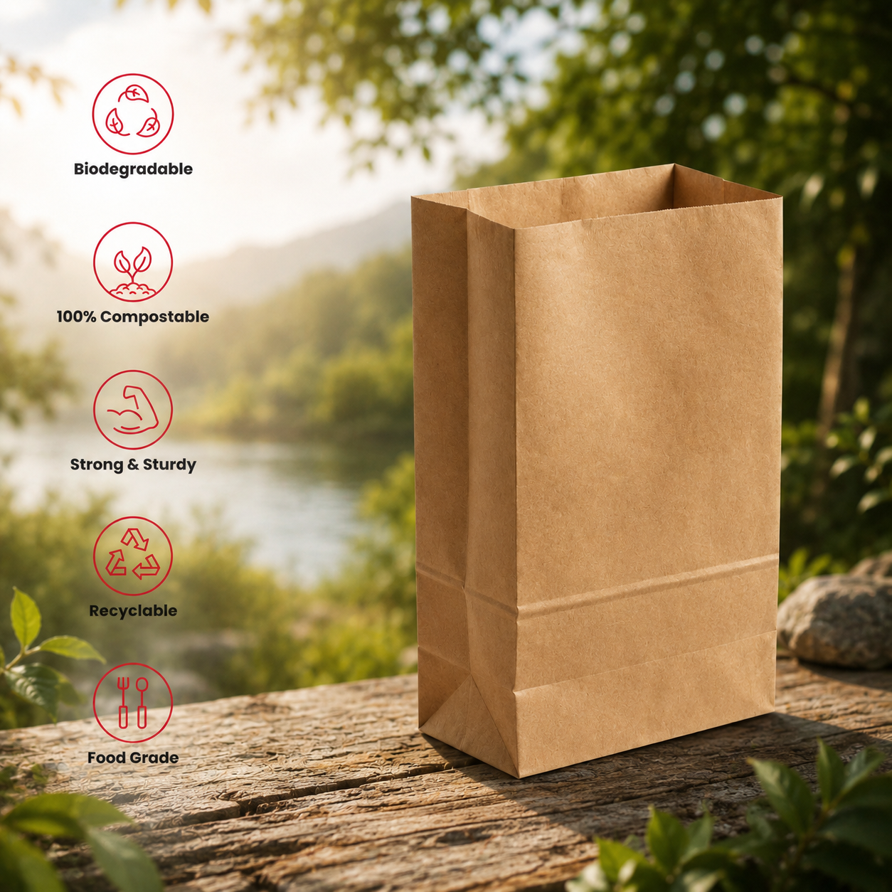 Brown Square Bottom Bag 4 Brown 13x8x24 cm | Pack of 2500 | Durable, Food-Grade | Ideal for Retail, Gifting & Food Packaging