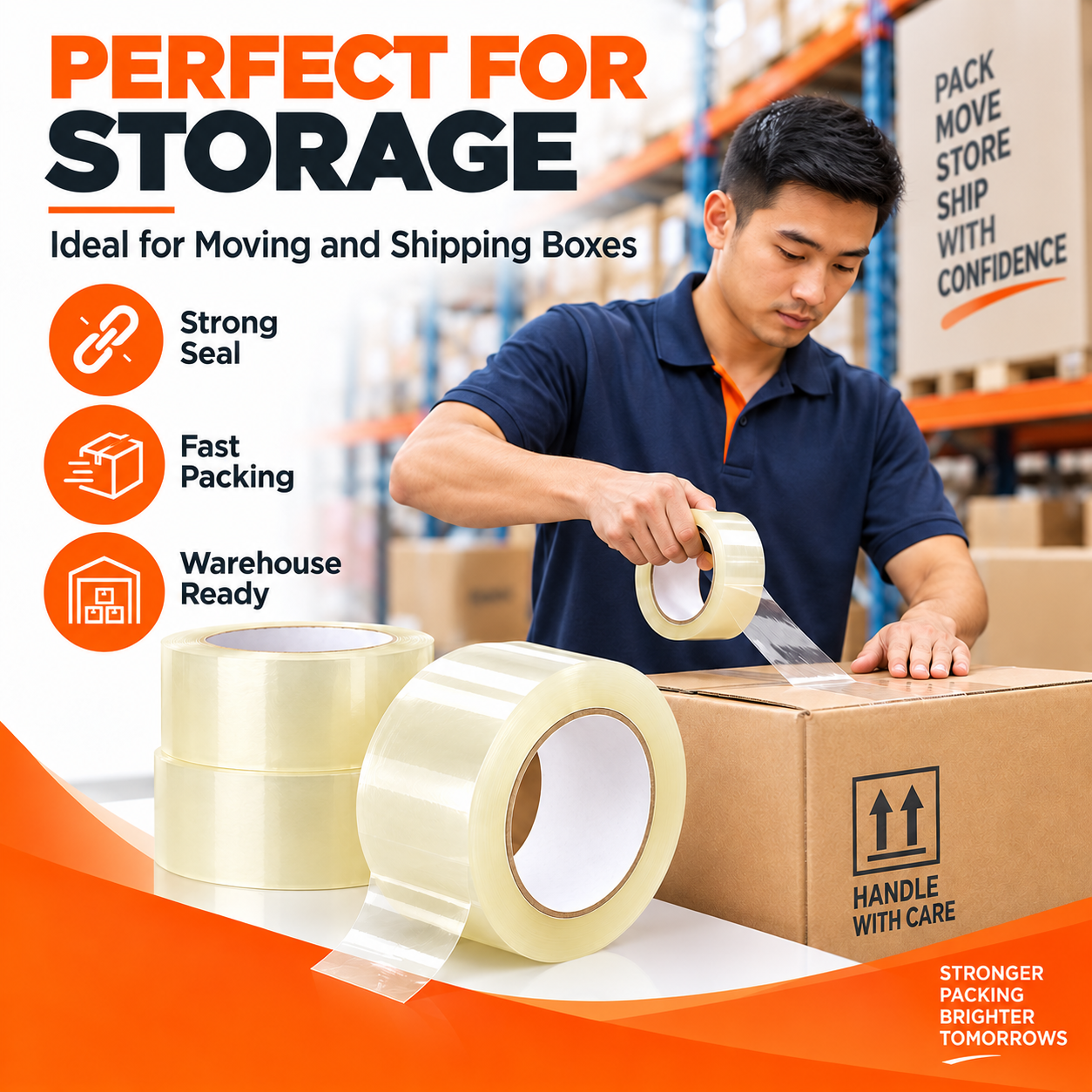 Transparent BOPP tape high-tack adhesive detail
