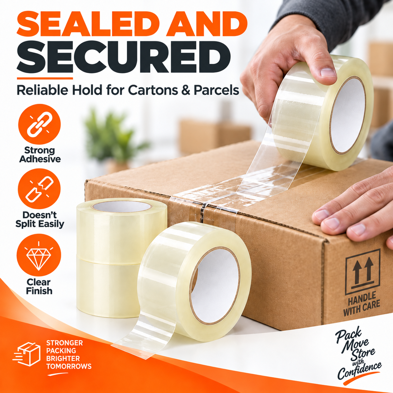 Transparent BOPP tape rolls, 48 mm x 50 m bulk pack