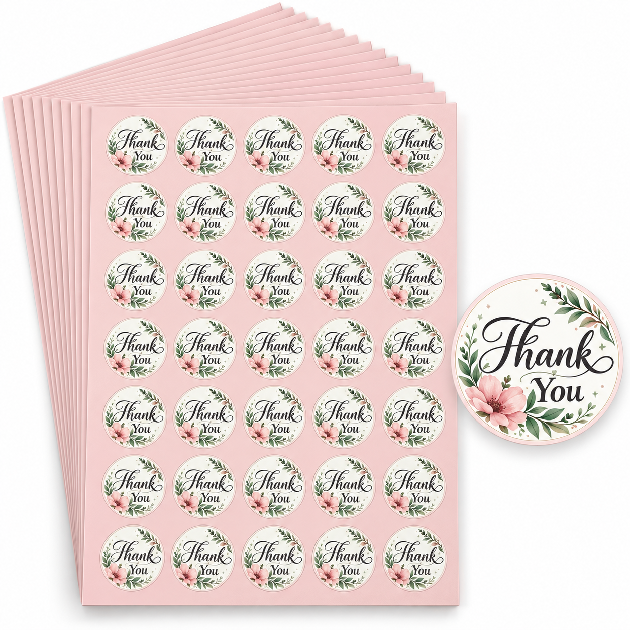 Thank You stickers, 1.5 inch round floral design — Arrowpack