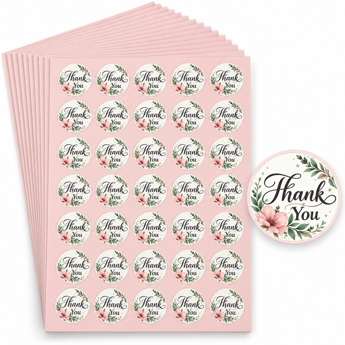 Round floral Thank You sticker sheet