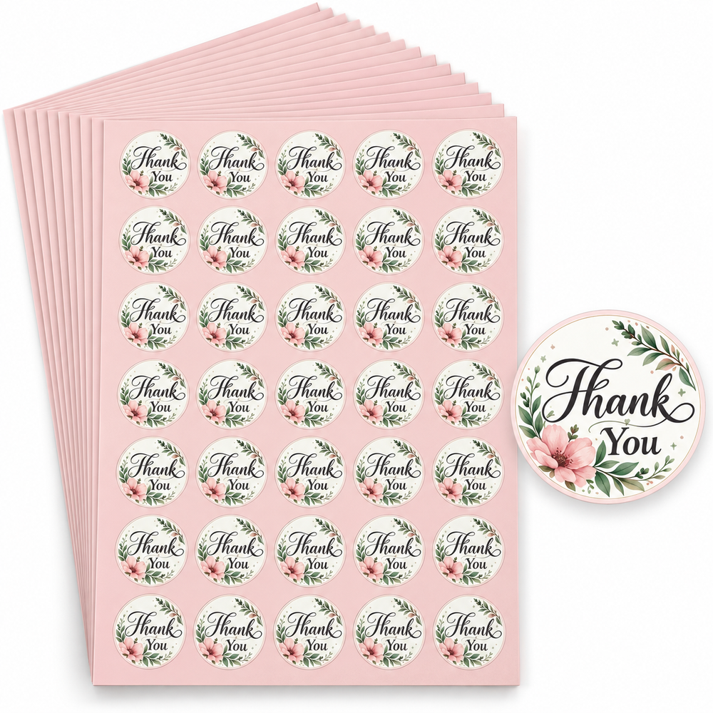 Thank You stickers, 1.5 inch round floral design — Packpe