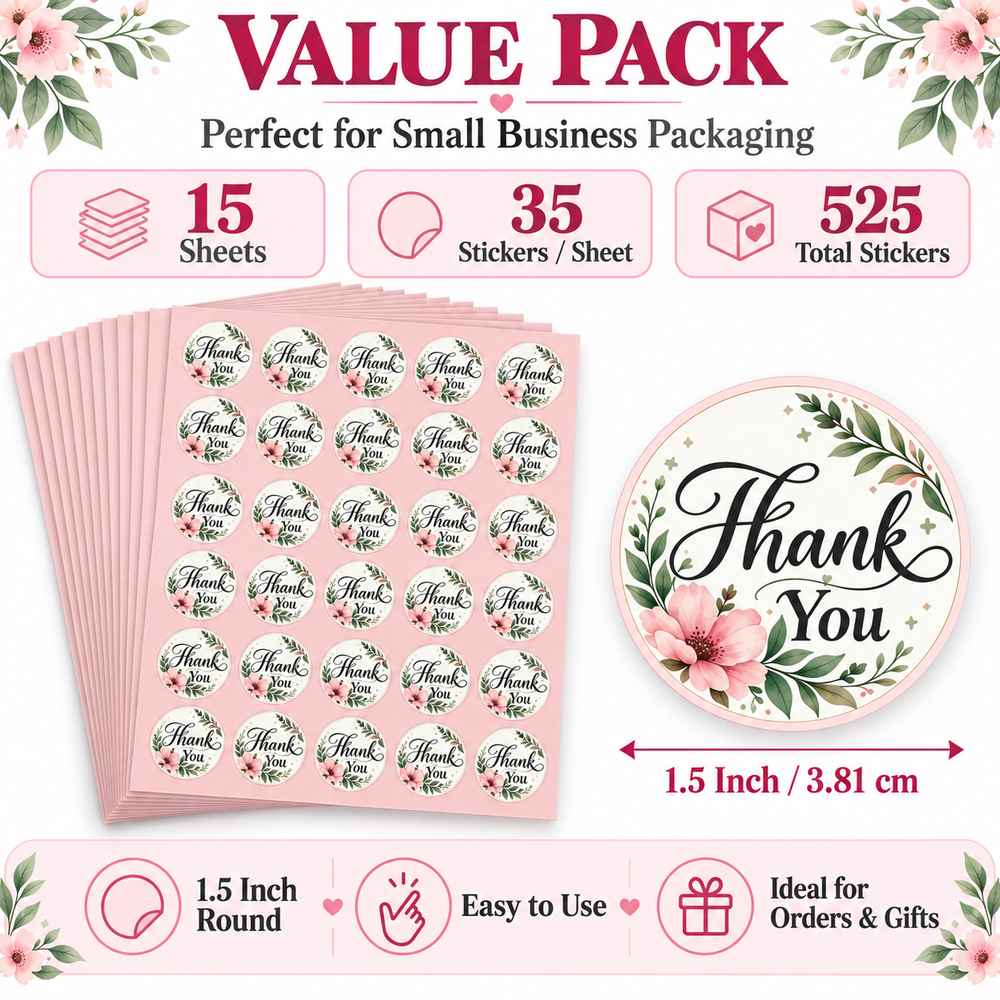 Thank You stickers shown on packaging