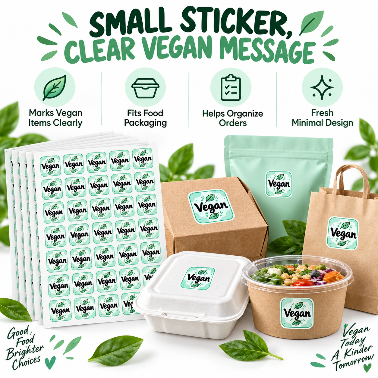 Vegan stickers in use on jars and pouches