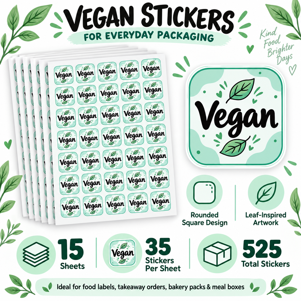 Vegan sticker sheets, 35 per sheet