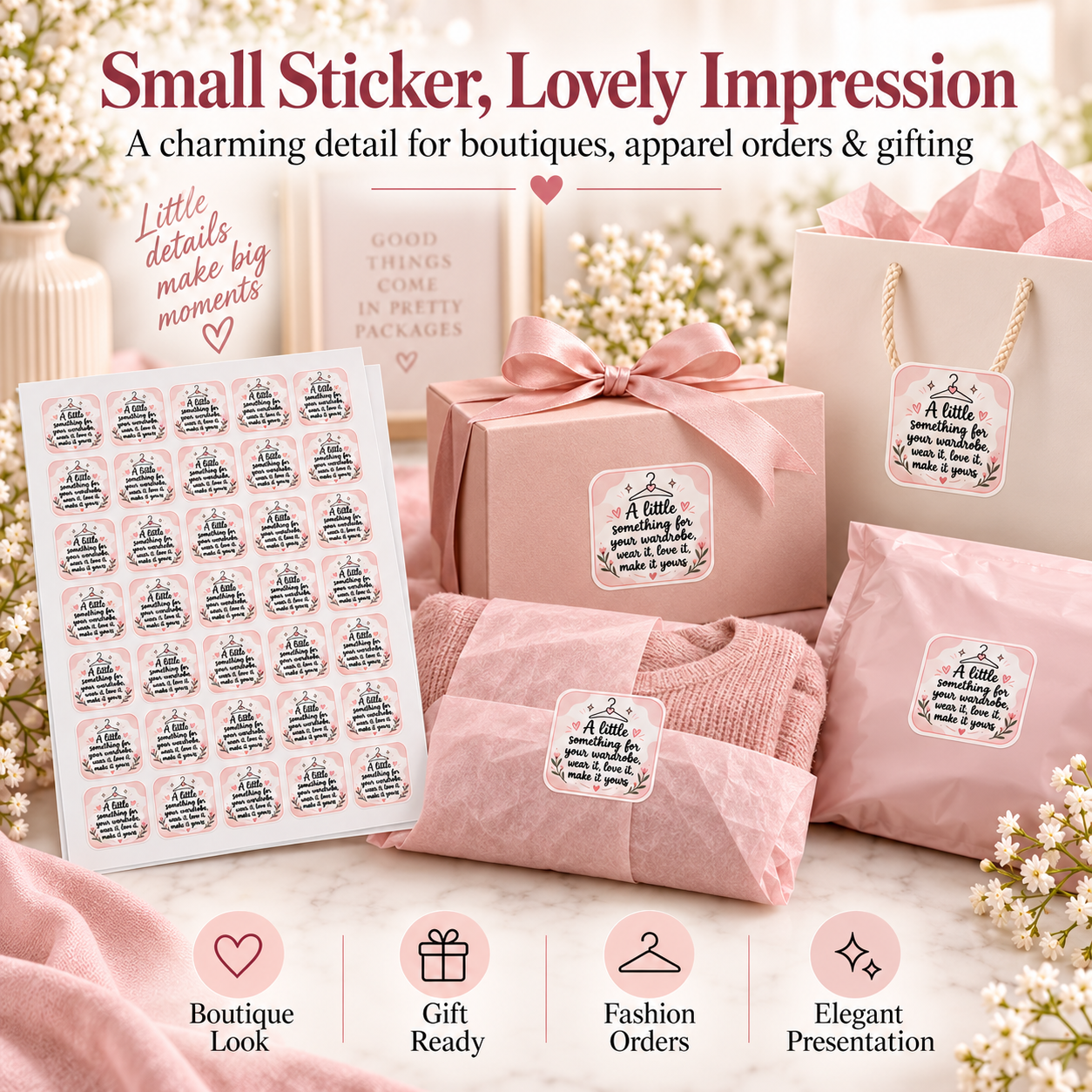 Boutique packaging stickers print detail
