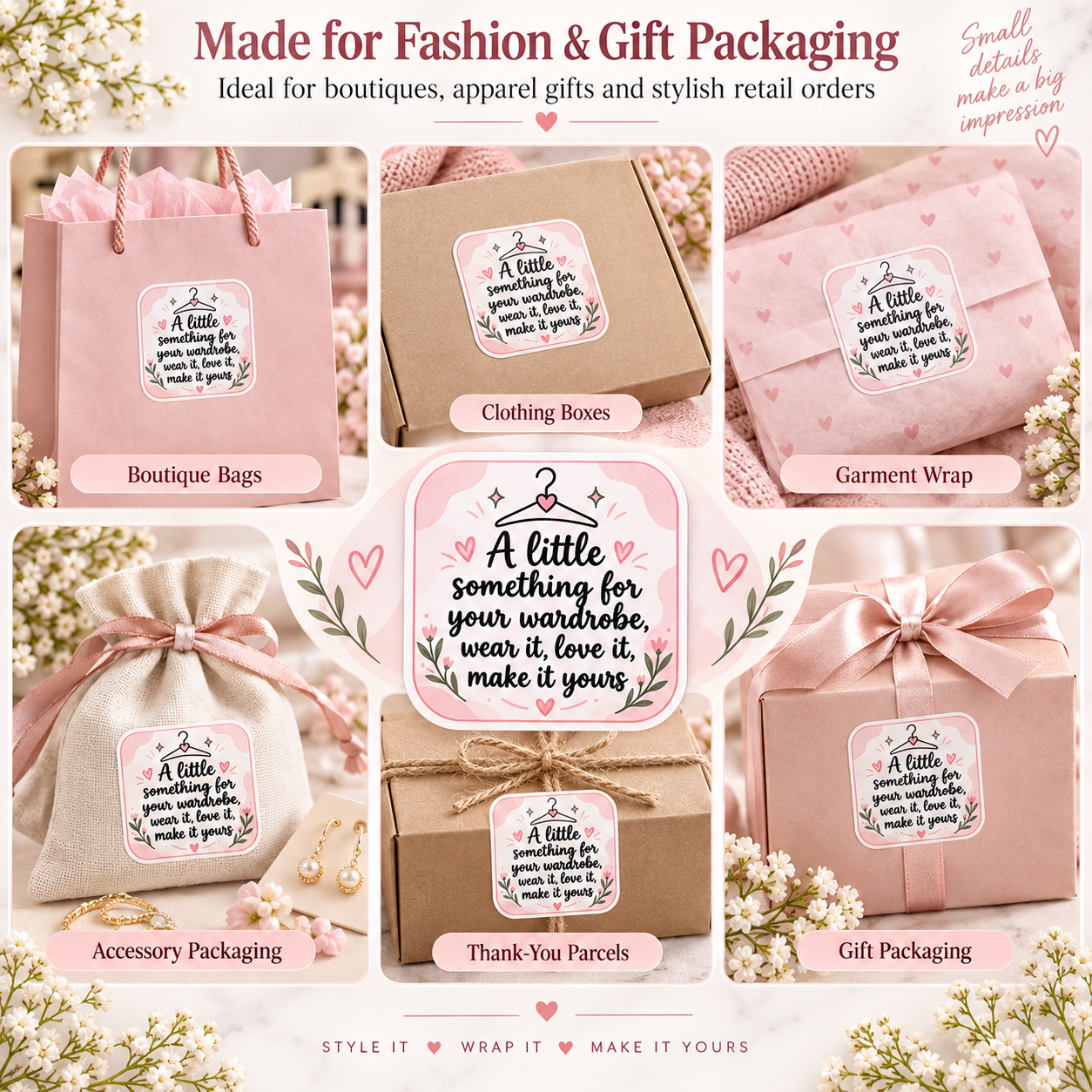 Boutique packaging stickers in use on fashion orders