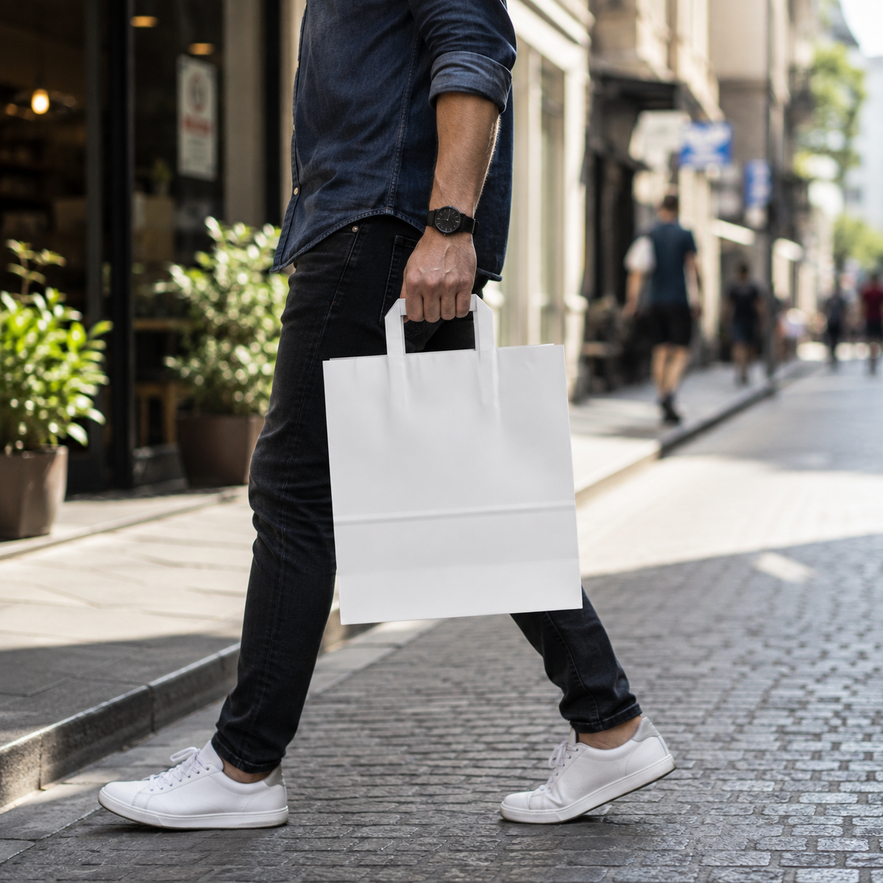 White Flat Handle Paper Bag 29x15x29.5 cm | Pack of 250 | Durable, Food-Grade | Ideal for Retail, Gifting & Food Packaging